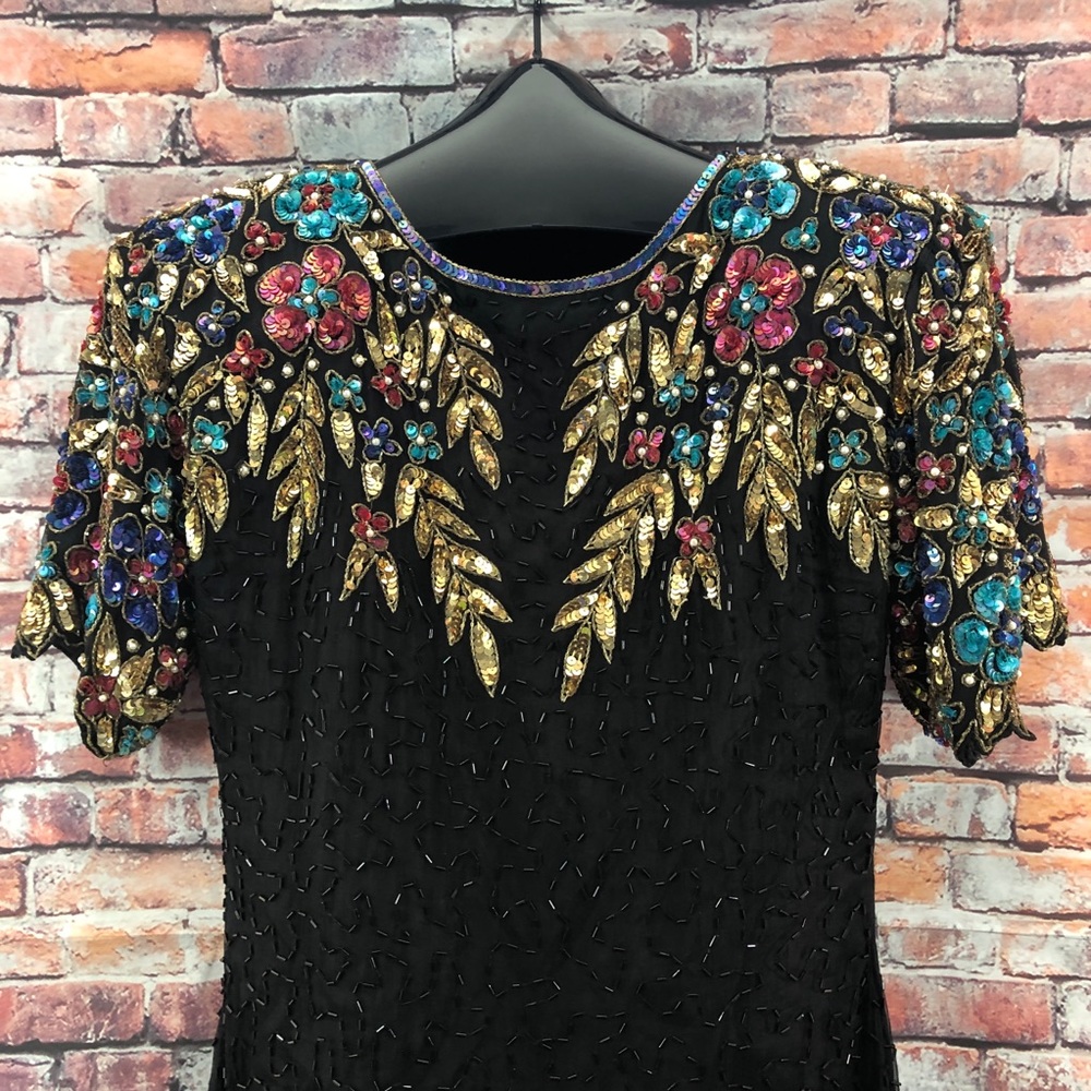 Sequin Cocktail Dress VINTAGE Large Black